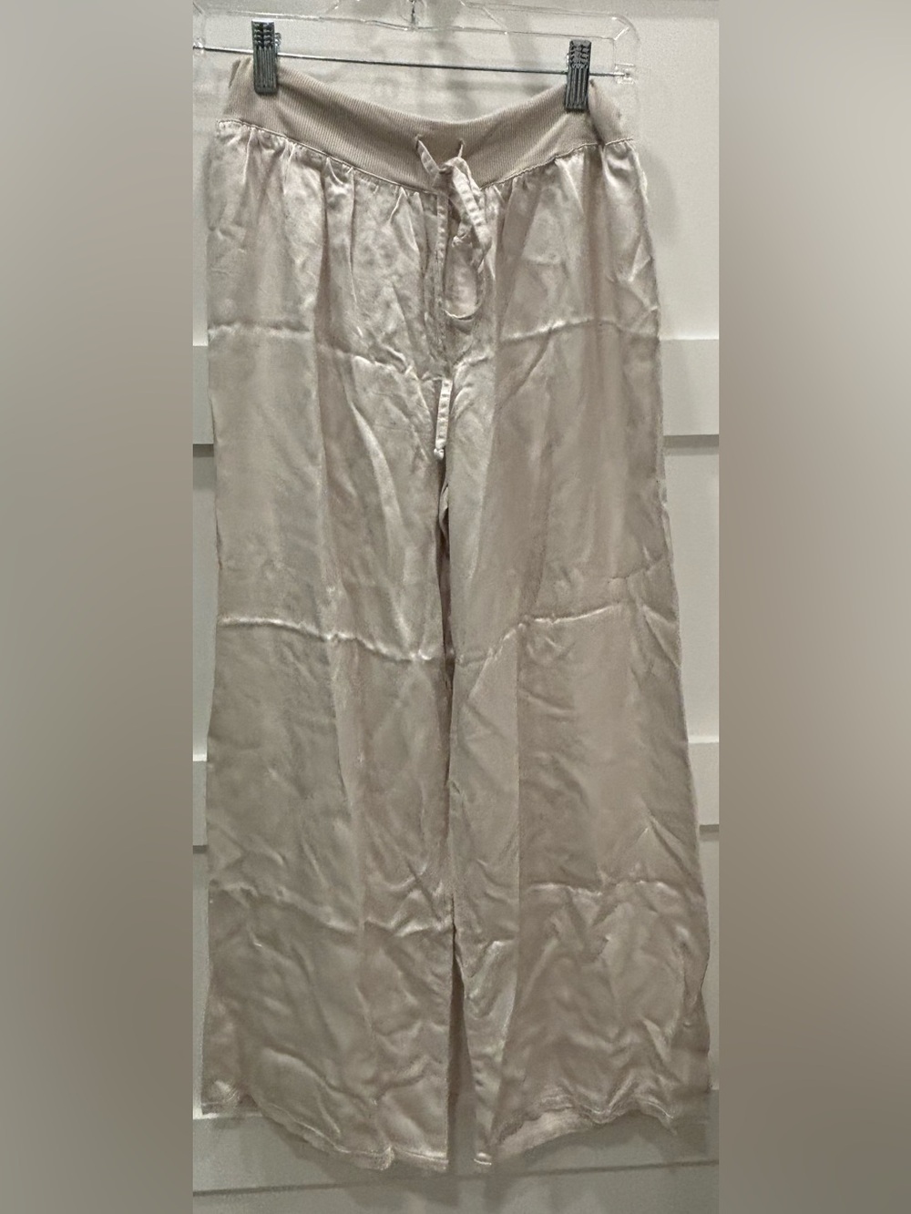 Satin Wide Leg Pajama Pants in Light Cream